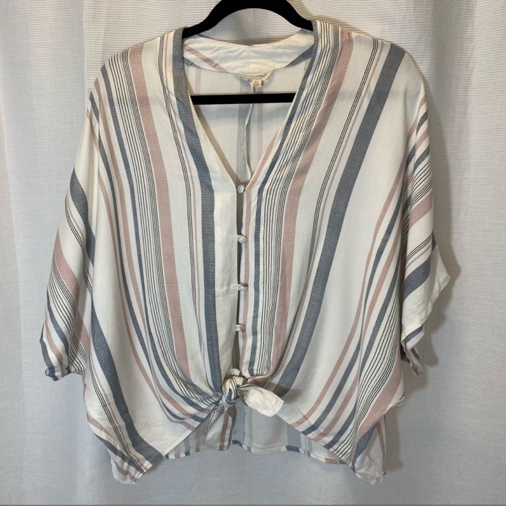 Sim & Sam Rayon Challi Dolman Sleeve Top in White/Red/Black Stripe